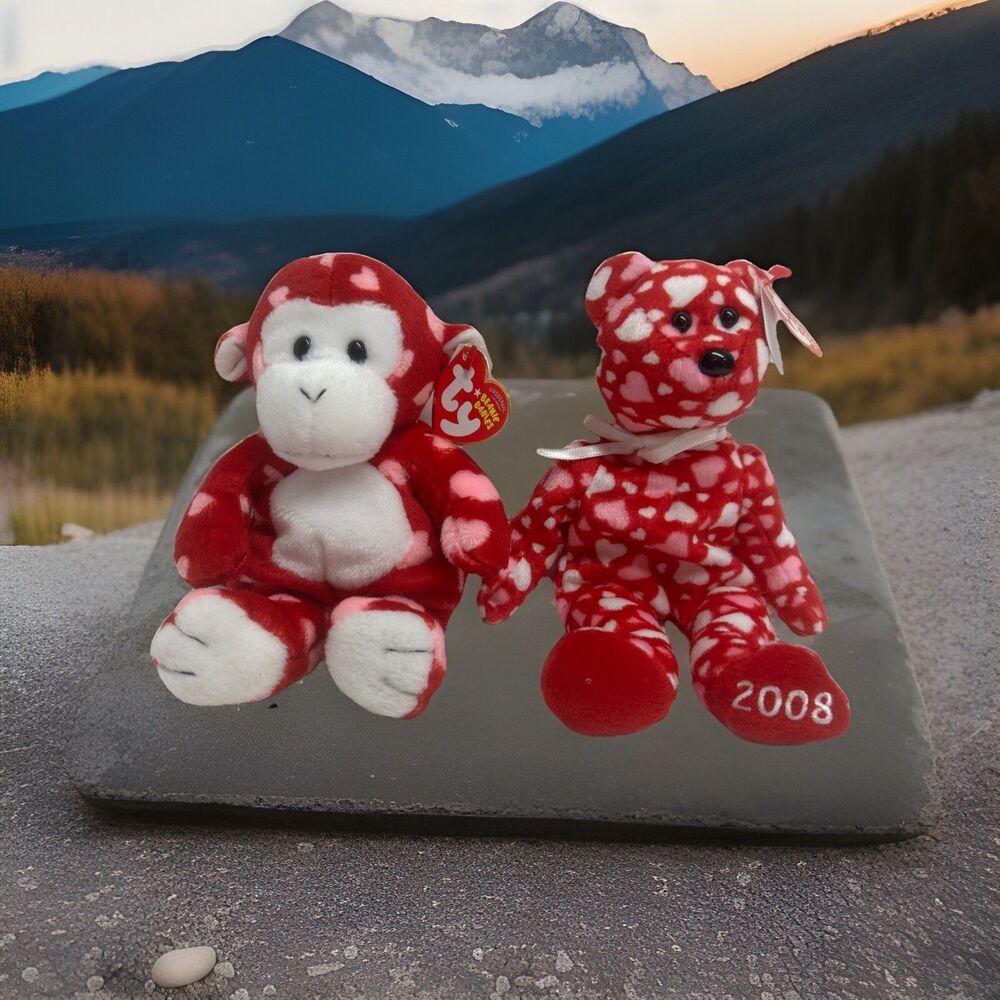 LOT OF 2 - HEARTS TY BEANIE BABIES - BLISS & HEARTS A FLUTTER